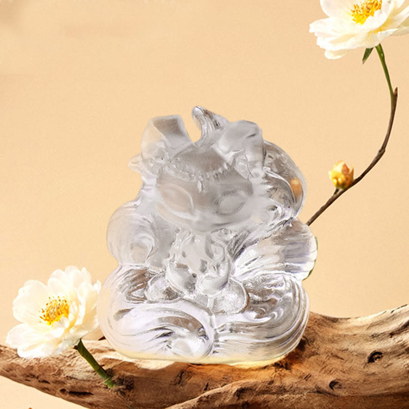 Nimara Ritual Natural White Crystal Mini Small Nine Tailed Fox Carved Healing Home Decoration