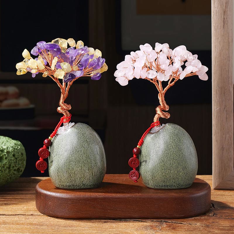 Nimara Ritual Citrine Amethyst Green Aventurine Crystal Tree Ceramic Base Prosperity Home Decoration