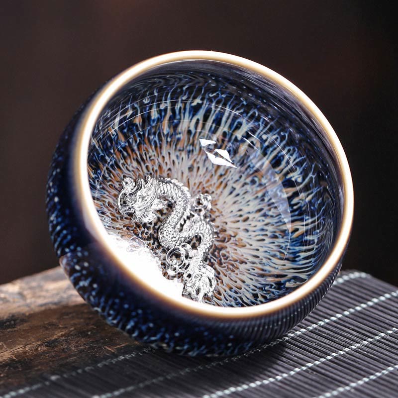 Nimara Ritual Handmade Chinese Jianzhan Koi Fish Lotus Dragon Phoenix 12 Chinese Zodiac Ceramic Teacup Kung Fu Tea Cup 70ml