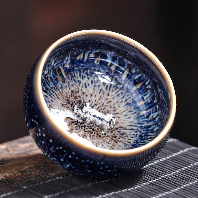 Nimara Ritual Handmade Chinese Jianzhan Koi Fish Lotus Dragon Phoenix 12 Chinese Zodiac Ceramic Teacup Kung Fu Tea Cup 70ml
