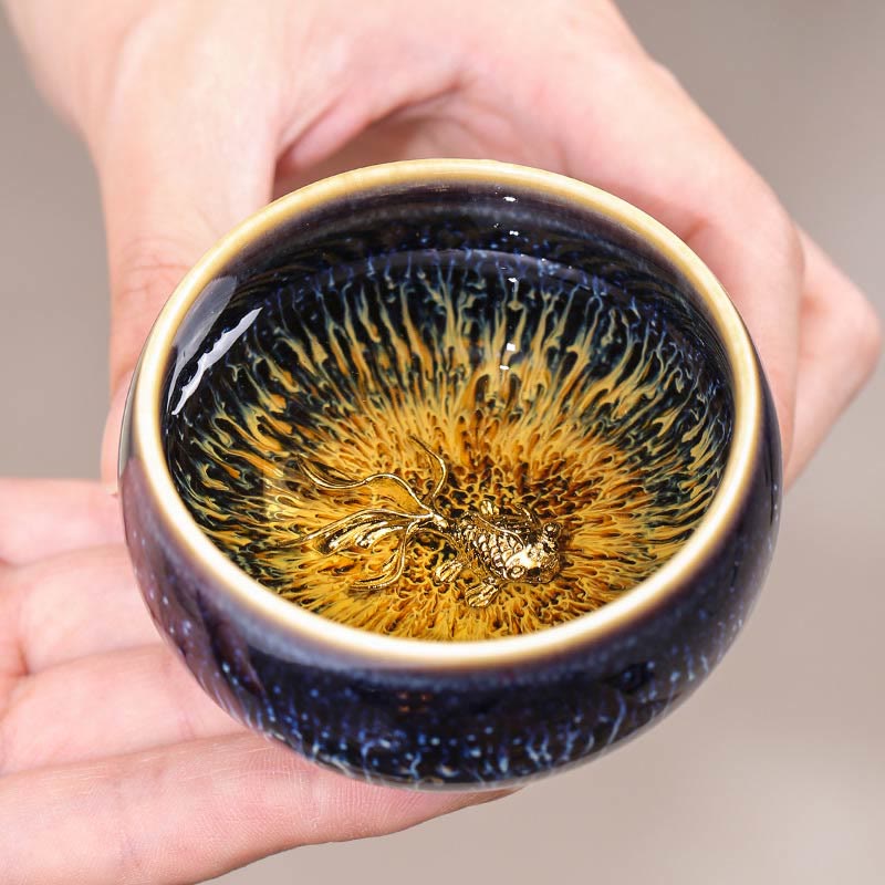 Nimara Ritual Handmade Chinese Jianzhan Koi Fish Lotus Dragon Phoenix 12 Chinese Zodiac Ceramic Teacup Kung Fu Tea Cup 70ml