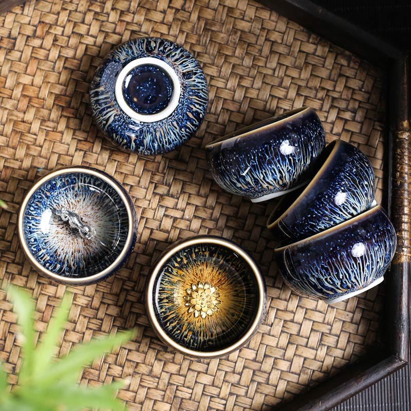 Nimara Ritual Handmade Chinese Jianzhan Koi Fish Lotus Dragon Phoenix 12 Chinese Zodiac Ceramic Teacup Kung Fu Tea Cup 70ml
