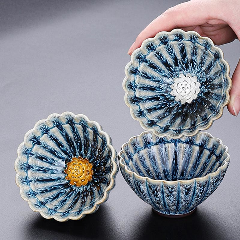 Nimara Ritual Handmade Small Chinese Jianzhan Lotus Ceramic Teacup Kung Fu Tea Cup 80ml