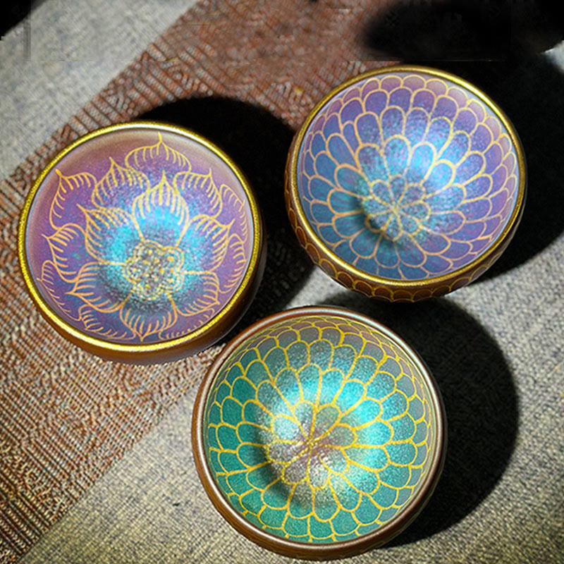 Nimara Ritual Handmade Chinese Jianzhan Lotus Flower Pattern Ceramic Teacup Kung Fu Tea Cup 150ml
