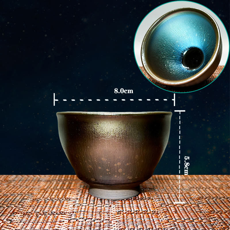 Nimara Ritual Handmade Chinese Jianzhan Oil Drop Spots Pattern Ceramic Teacup Tenmoku Kung Fu Tea Cup 150ml