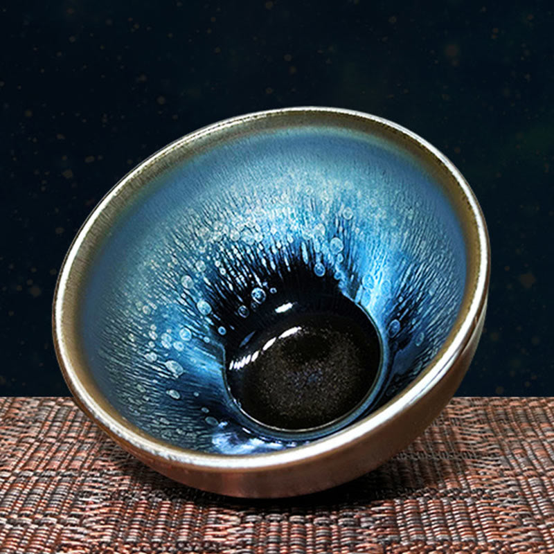 Nimara Ritual Handmade Chinese Jianzhan Oil Drop Spots Pattern Ceramic Teacup Tenmoku Kung Fu Tea Cup 150ml