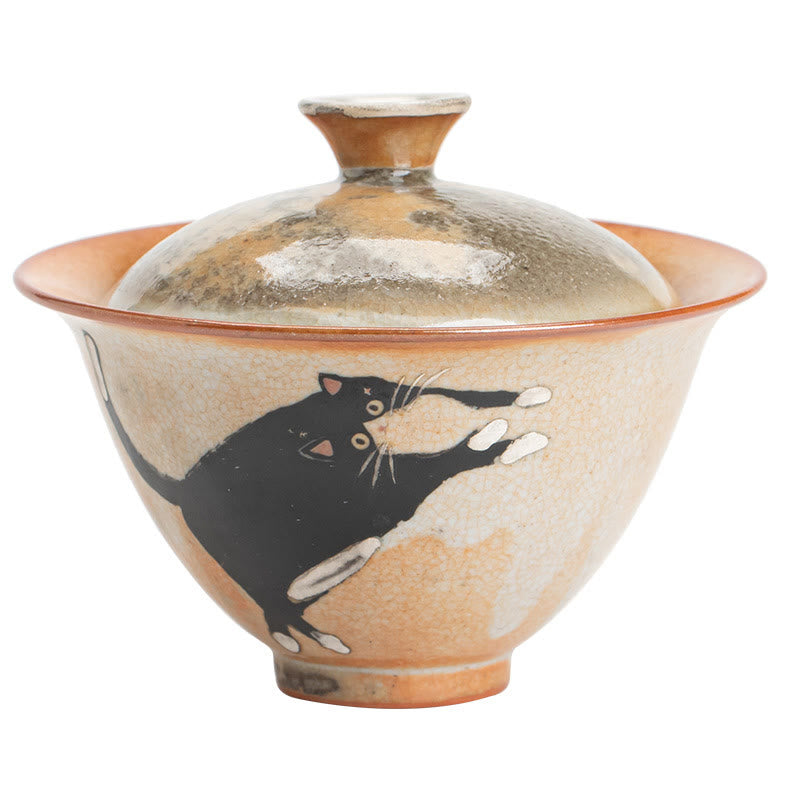 Nimara Ritual Cute Cat Ceramic Gaiwan Teacup Kung Fu Tea Cup With Lid 130ml