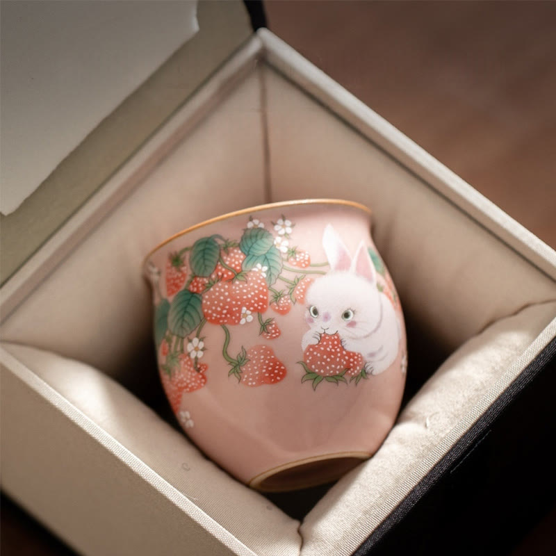 Nimara Ritual Small Strawberry Rabbit Teacup Kung Fu Tea Cup 90ml With Gift Box