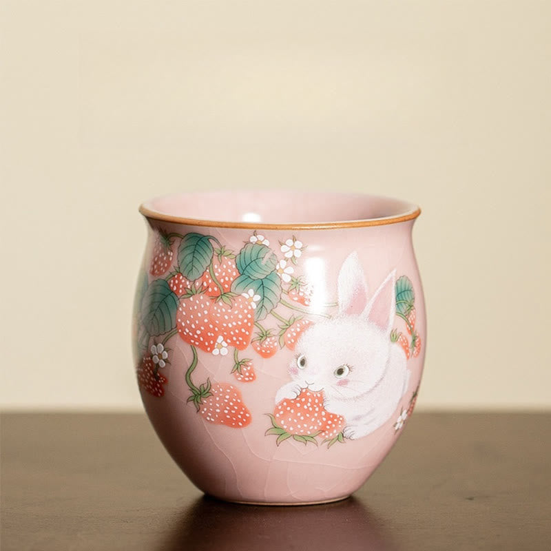 Nimara Ritual Small Strawberry Rabbit Teacup Kung Fu Tea Cup 90ml With Gift Box