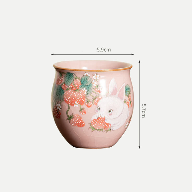 Nimara Ritual Small Strawberry Rabbit Teacup Kung Fu Tea Cup 90ml With Gift Box