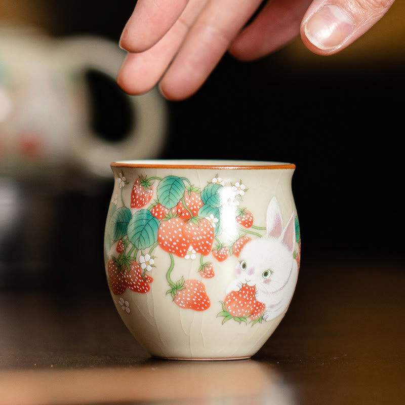 Nimara Ritual Small Strawberry Rabbit Teacup Kung Fu Tea Cup 90ml With Gift Box