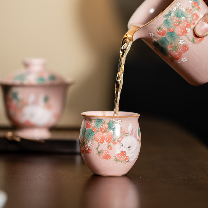 Nimara Ritual Small Strawberry Rabbit Teacup Kung Fu Tea Cup 90ml With Gift Box