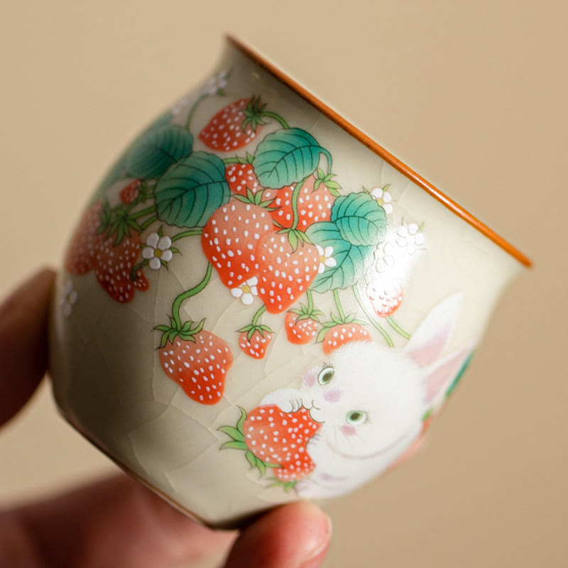 Nimara Ritual Small Strawberry Rabbit Teacup Kung Fu Tea Cup 90ml With Gift Box