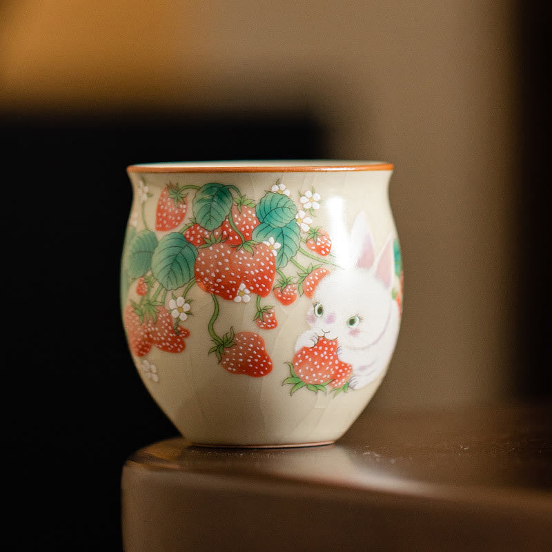 Nimara Ritual Small Strawberry Rabbit Teacup Kung Fu Tea Cup 90ml With Gift Box