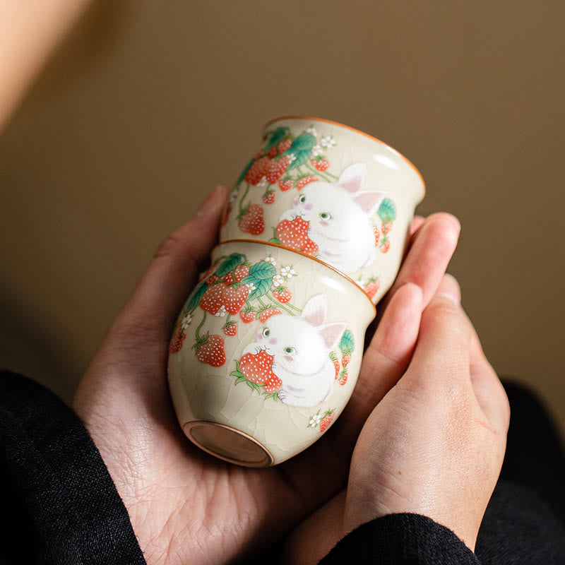 Nimara Ritual Small Strawberry Rabbit Teacup Kung Fu Tea Cup 90ml With Gift Box