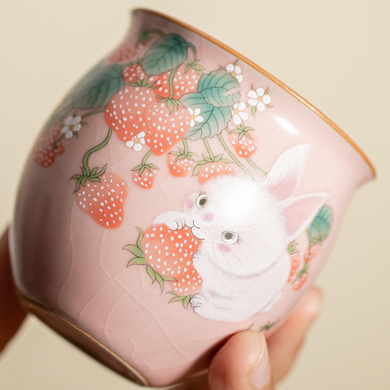 Nimara Ritual Small Strawberry Rabbit Teacup Kung Fu Tea Cup 90ml With Gift Box