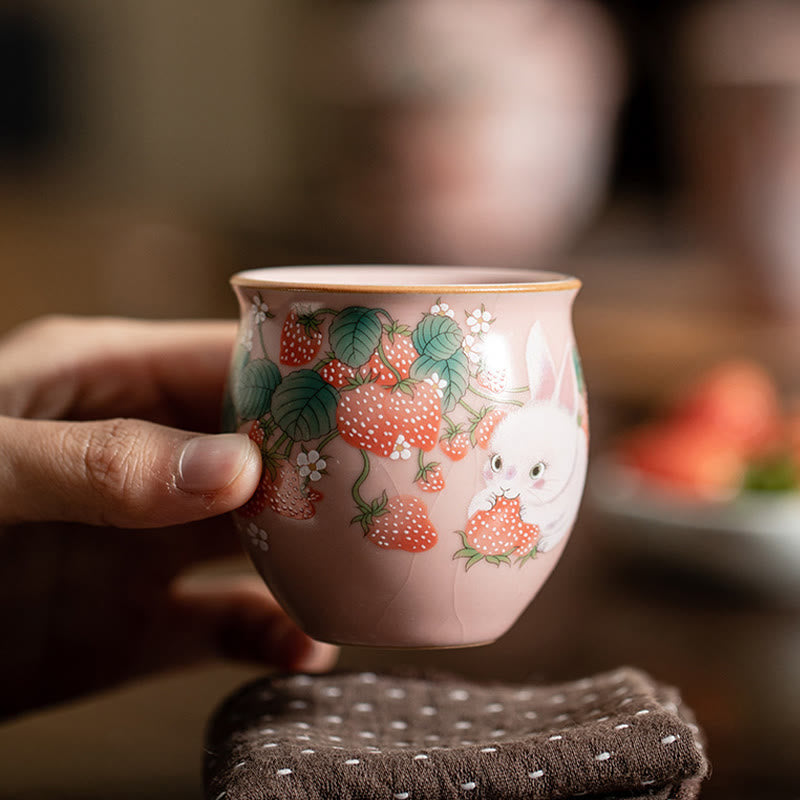 Nimara Ritual Small Strawberry Rabbit Teacup Kung Fu Tea Cup 90ml With Gift Box