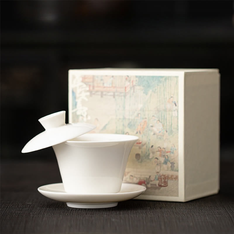 Nimara Ritual Thangka Dragon Buddhas Dunhuang Ceramic Gaiwan Sancai Kung Fu Tea Cup And Saucer With Lid Gift Box 180ml