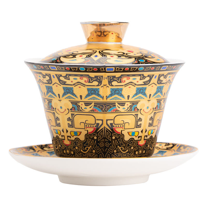 Nimara Ritual Thangka Dragon Buddhas Dunhuang Ceramic Gaiwan Sancai Kung Fu Tea Cup And Saucer With Lid Gift Box 180ml