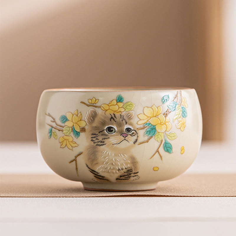 Nimara Ritual Cute Cat Yellow Flowers Rabbit Teacup Kung Fu Tea Cup