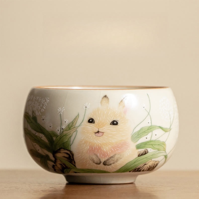 Nimara Ritual Cute Cat Yellow Flowers Rabbit Teacup Kung Fu Tea Cup