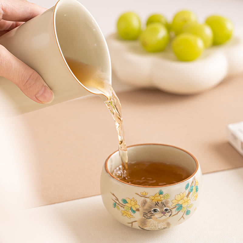 Nimara Ritual Cute Cat Yellow Flowers Rabbit Teacup Kung Fu Tea Cup