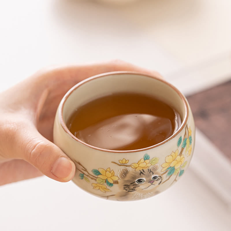 Nimara Ritual Cute Cat Yellow Flowers Rabbit Teacup Kung Fu Tea Cup