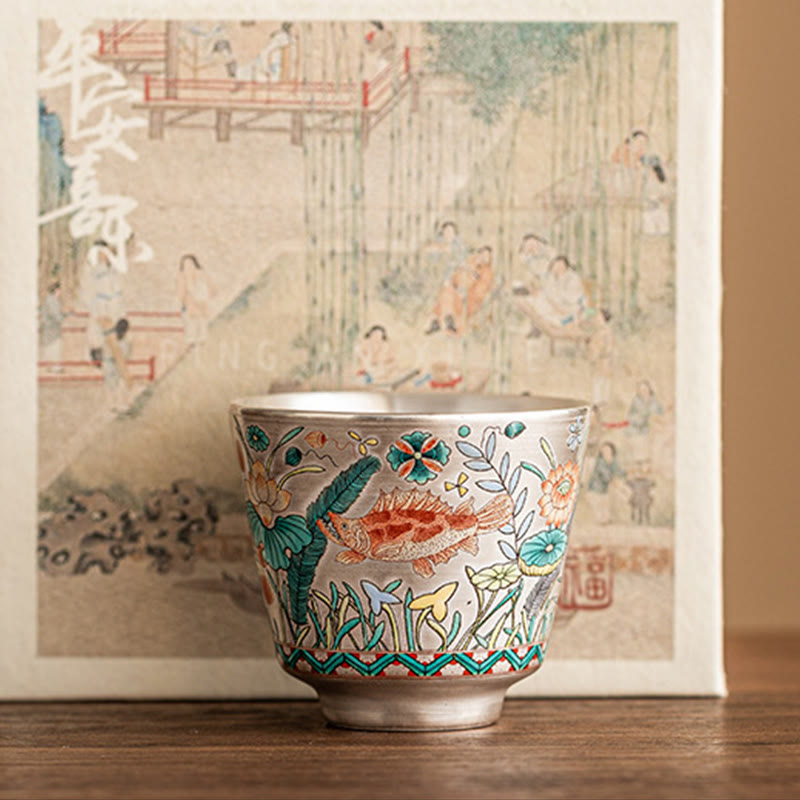 Nimara Ritual Fish Lotus Seaweed Teacup Kung Fu Tea Cup 45ml With Gift Box