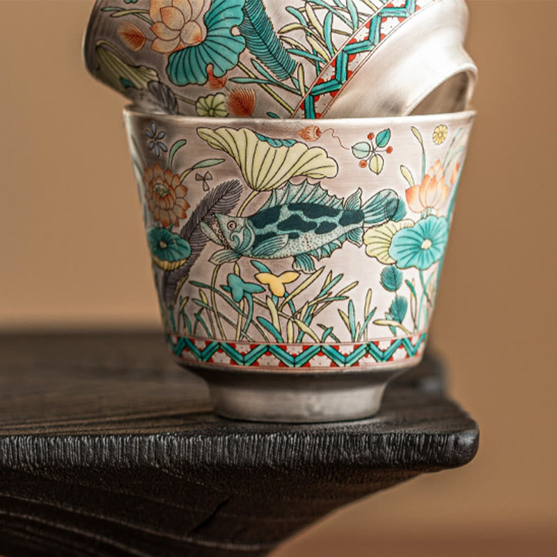 Nimara Ritual Fish Lotus Seaweed Teacup Kung Fu Tea Cup 45ml With Gift Box