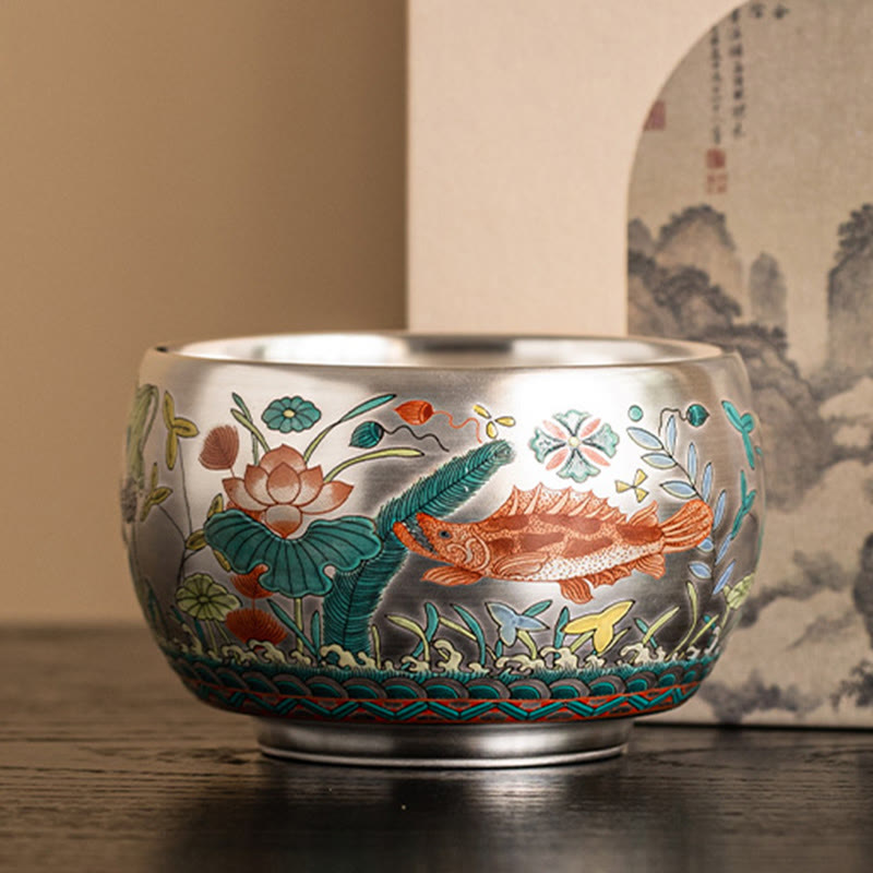 Nimara Ritual Fish Lotus Seaweed Valley Mountains Pine Tree Dragon Teacup Kung Fu Tea Cup With Gift Box