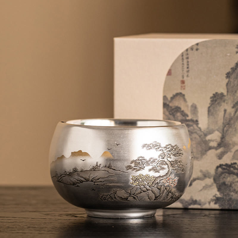 Nimara Ritual Fish Lotus Seaweed Valley Mountains Pine Tree Dragon Teacup Kung Fu Tea Cup With Gift Box