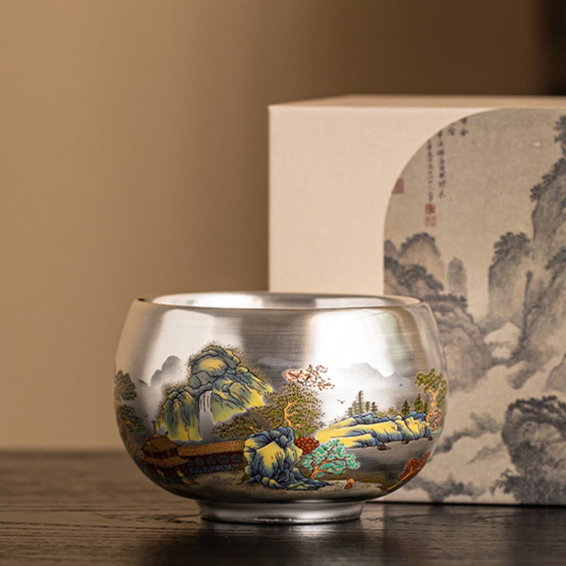 Nimara Ritual Fish Lotus Seaweed Valley Mountains Pine Tree Dragon Teacup Kung Fu Tea Cup With Gift Box
