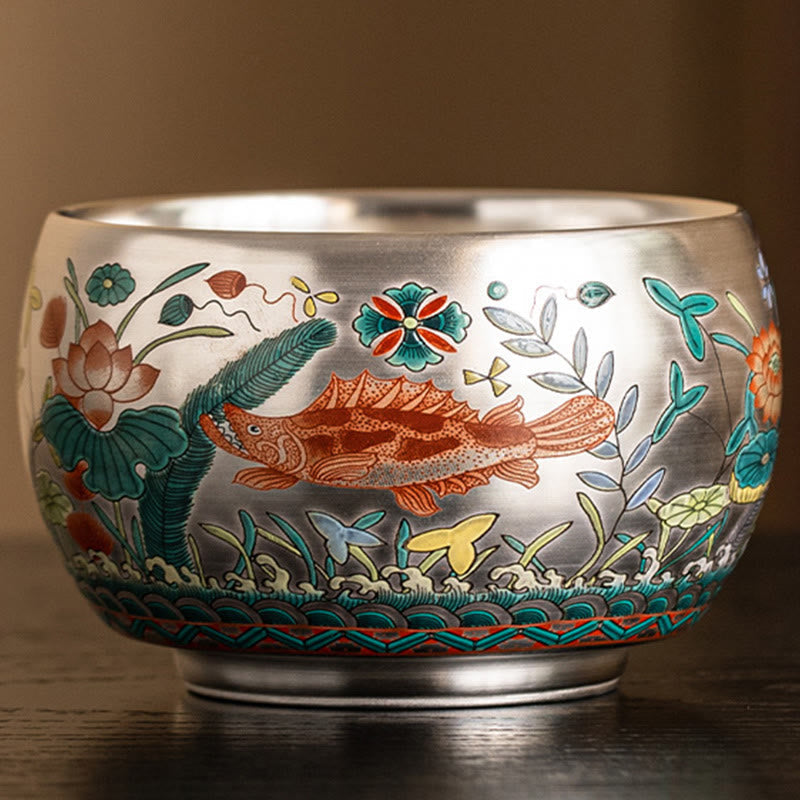 Nimara Ritual Fish Lotus Seaweed Valley Mountains Pine Tree Dragon Teacup Kung Fu Tea Cup With Gift Box