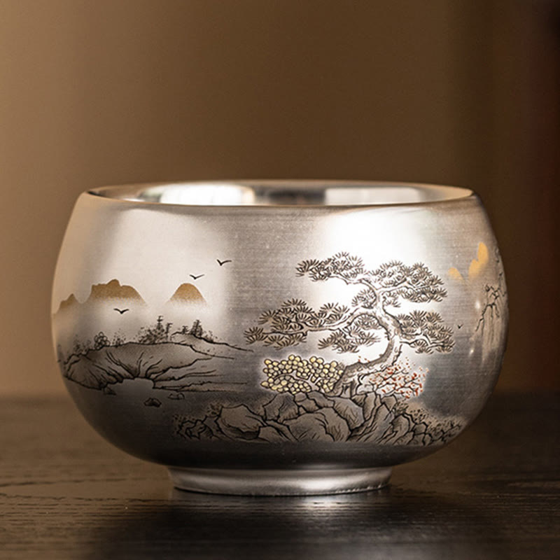 Nimara Ritual Fish Lotus Seaweed Valley Mountains Pine Tree Dragon Teacup Kung Fu Tea Cup With Gift Box