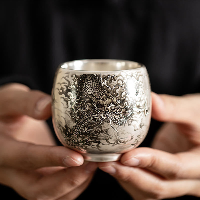 Nimara Ritual Fish Lotus Seaweed Valley Mountains Pine Tree Dragon Teacup Kung Fu Tea Cup With Gift Box
