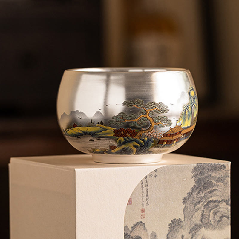 Nimara Ritual Fish Lotus Seaweed Valley Mountains Pine Tree Dragon Teacup Kung Fu Tea Cup With Gift Box