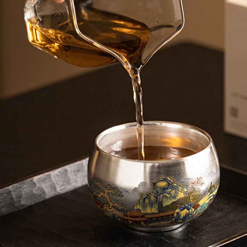 Nimara Ritual Fish Lotus Seaweed Valley Mountains Pine Tree Dragon Teacup Kung Fu Tea Cup With Gift Box