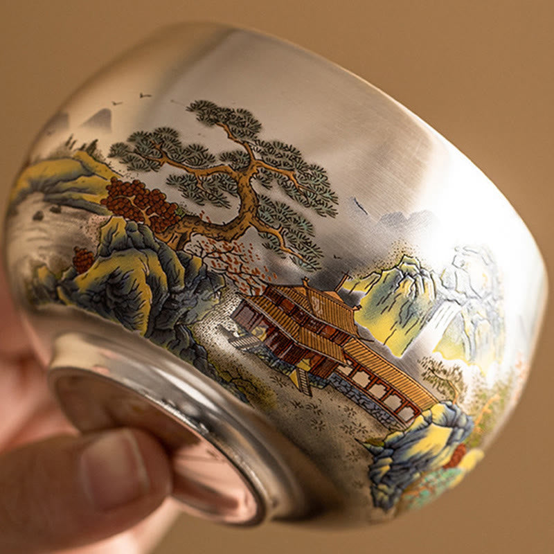 Nimara Ritual Fish Lotus Seaweed Valley Mountains Pine Tree Dragon Teacup Kung Fu Tea Cup With Gift Box