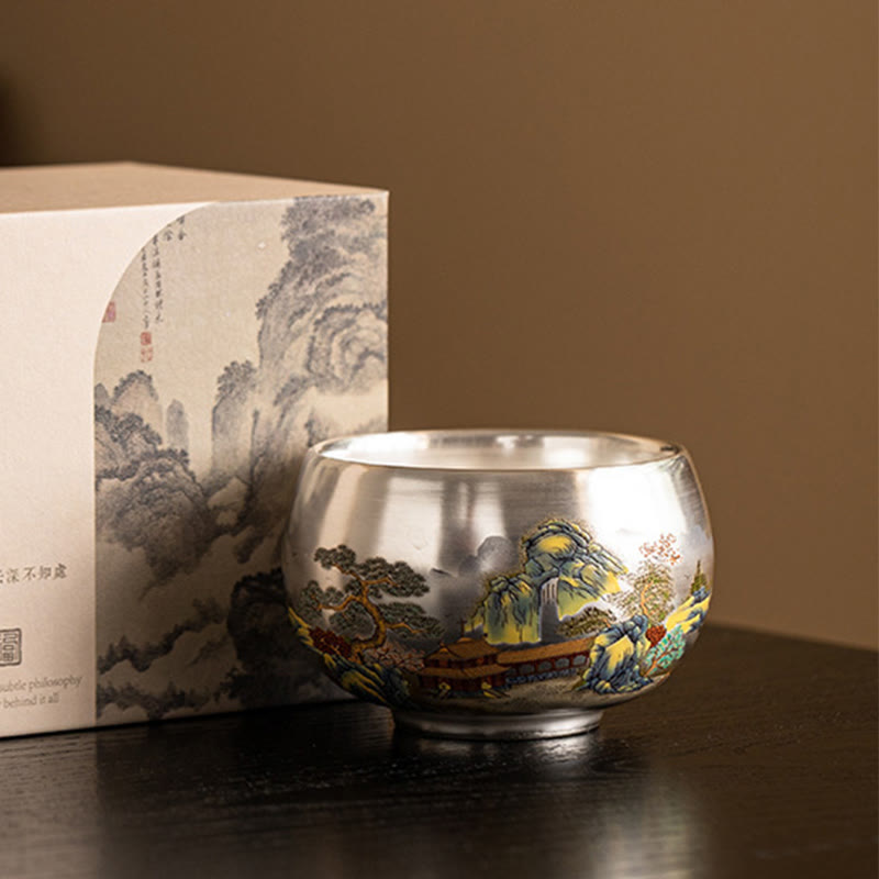 Nimara Ritual Fish Lotus Seaweed Valley Mountains Pine Tree Dragon Teacup Kung Fu Tea Cup With Gift Box