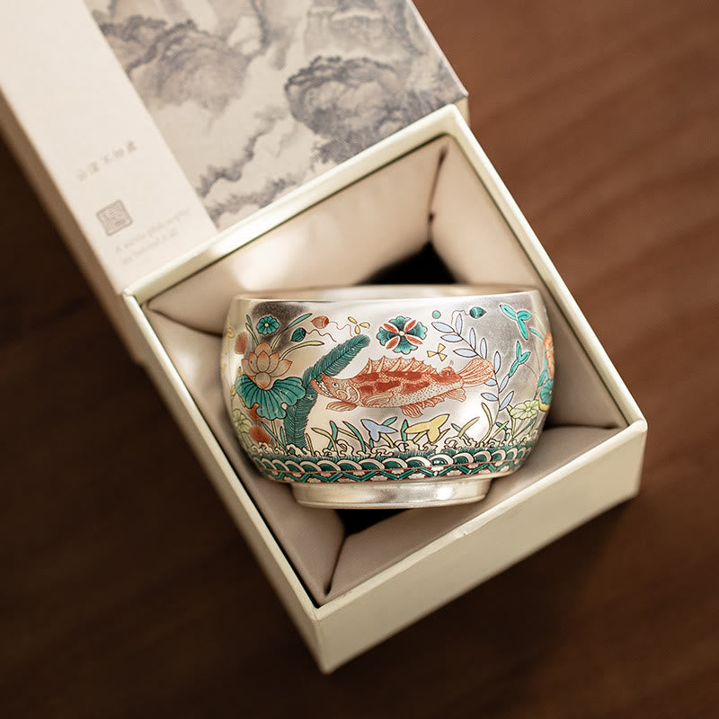 Nimara Ritual Fish Lotus Seaweed Valley Mountains Pine Tree Dragon Teacup Kung Fu Tea Cup With Gift Box