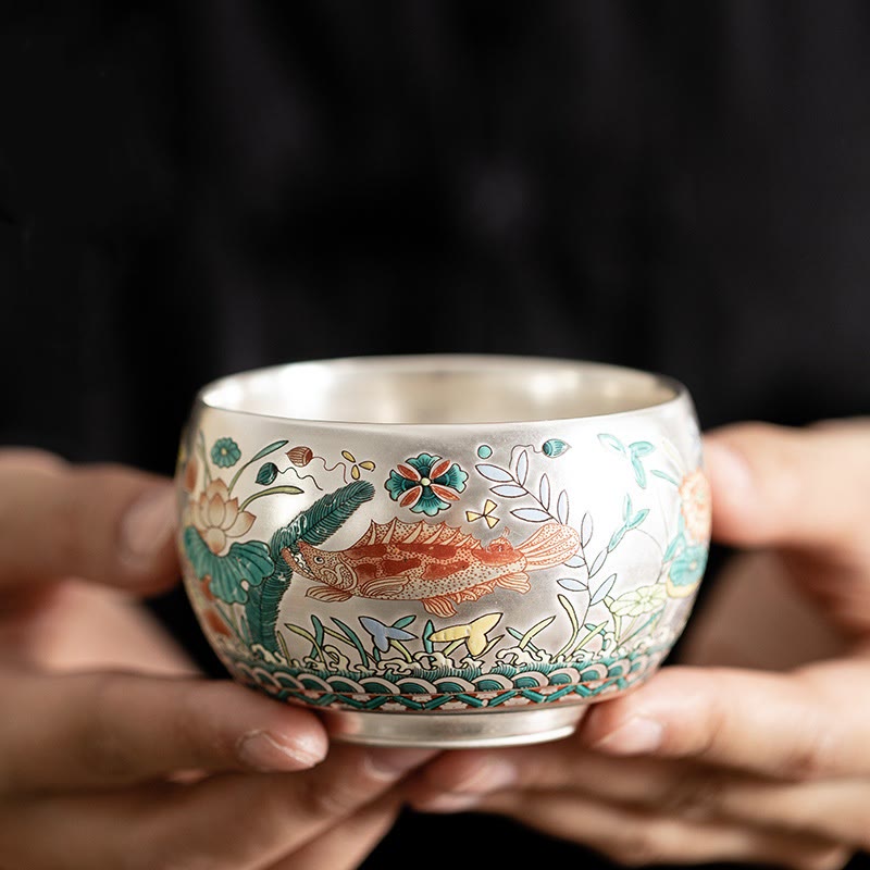 Nimara Ritual Fish Lotus Seaweed Valley Mountains Pine Tree Dragon Teacup Kung Fu Tea Cup With Gift Box