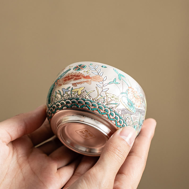 Nimara Ritual Fish Lotus Seaweed Valley Mountains Pine Tree Dragon Teacup Kung Fu Tea Cup With Gift Box