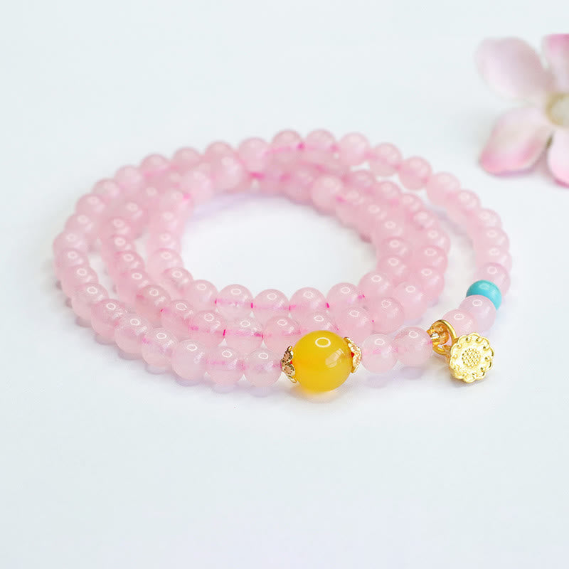 Nimara Ritual Pink Crystal Multi-Circle Yellow Chalcedony Lotus Warmth Bracelet