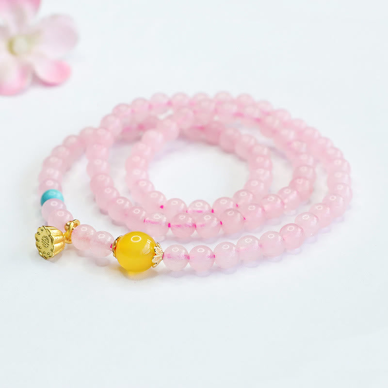 Nimara Ritual Pink Crystal Multi-Circle Yellow Chalcedony Lotus Warmth Bracelet