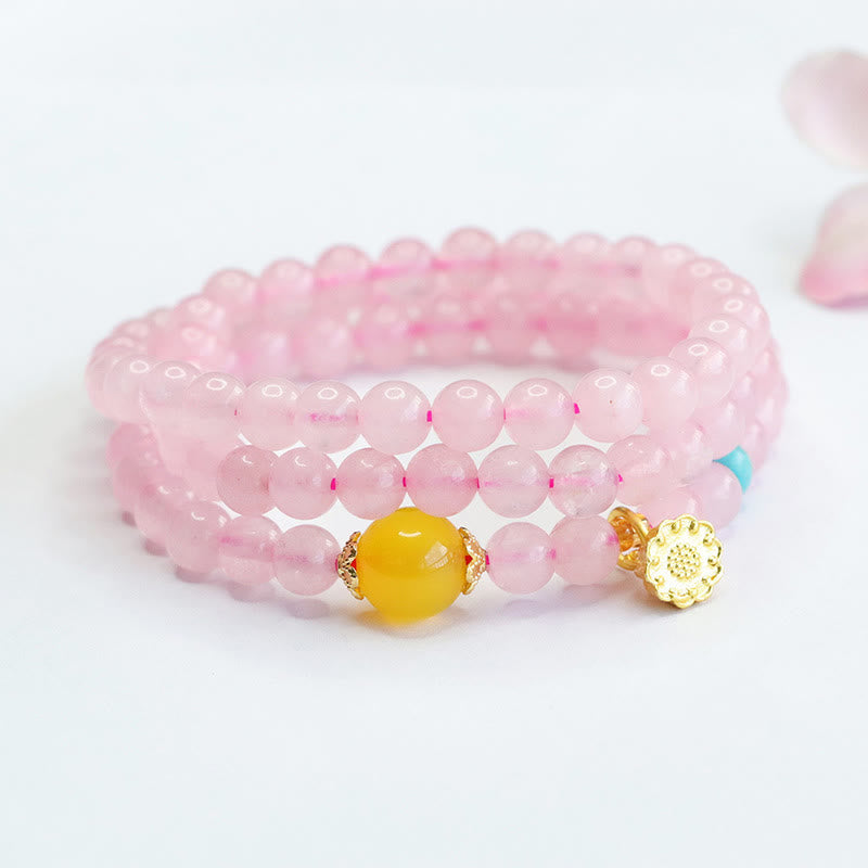 Nimara Ritual Pink Crystal Multi-Circle Yellow Chalcedony Lotus Warmth Bracelet
