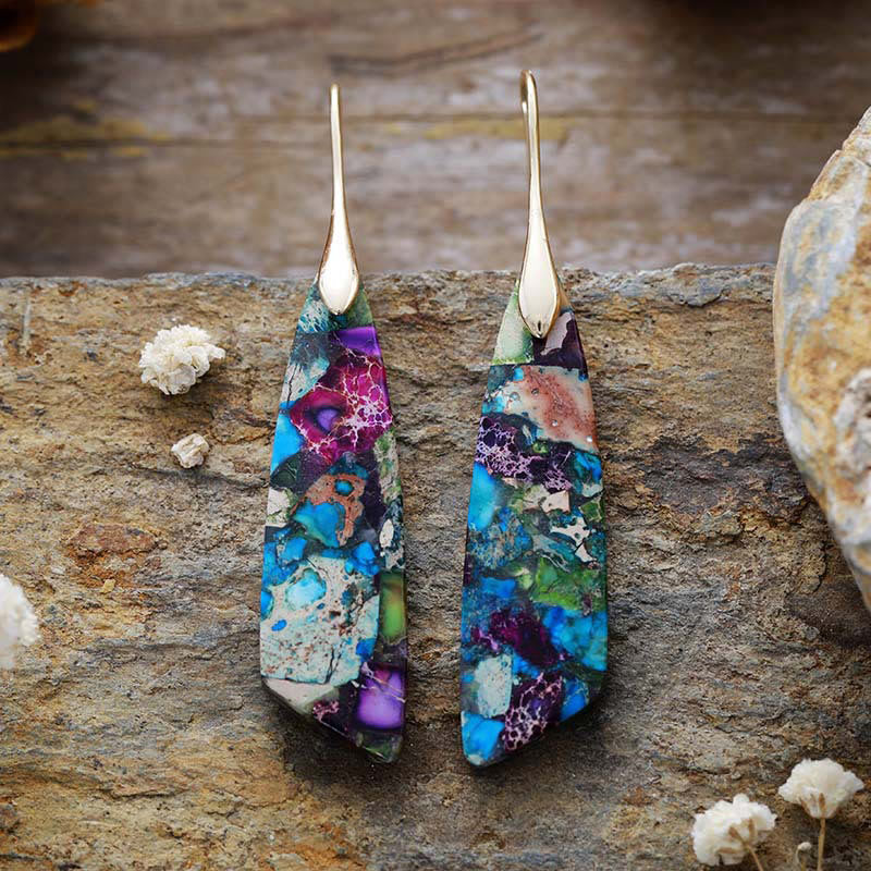 Nimara Ritual Natural Emperor Stone Geometric Crystal Anti-Stress Earrings