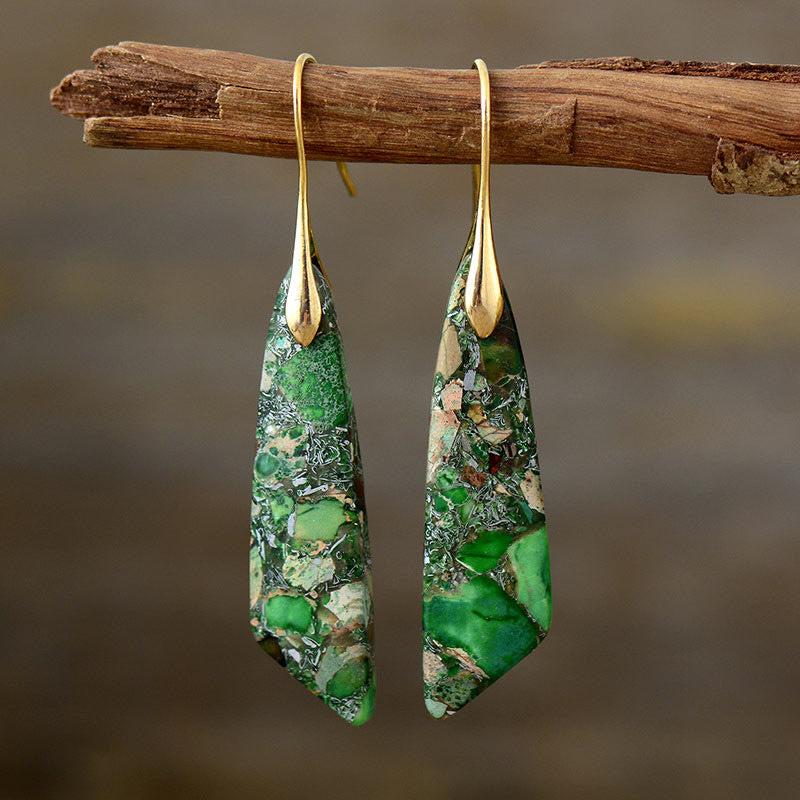 Nimara Ritual Natural Emperor Stone Geometric Crystal Anti-Stress Earrings