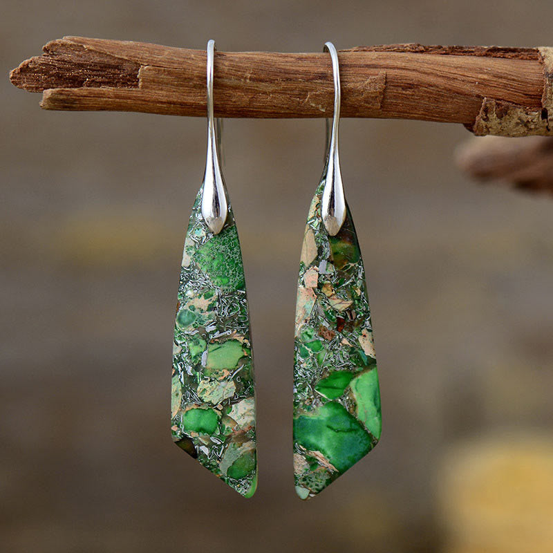 Nimara Ritual Natural Emperor Stone Geometric Crystal Anti-Stress Earrings