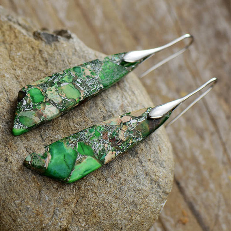 Nimara Ritual Natural Emperor Stone Geometric Crystal Anti-Stress Earrings