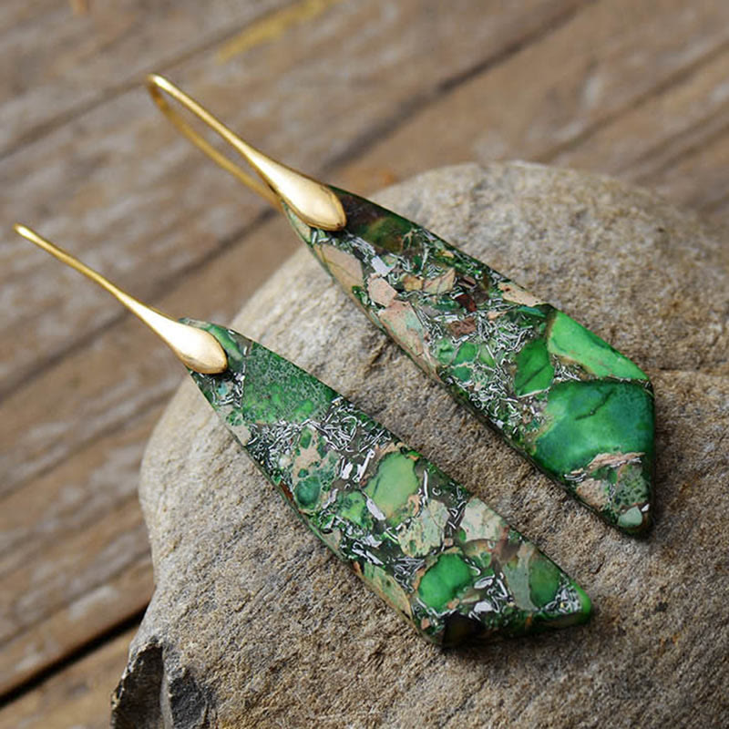Nimara Ritual Natural Emperor Stone Geometric Crystal Anti-Stress Earrings